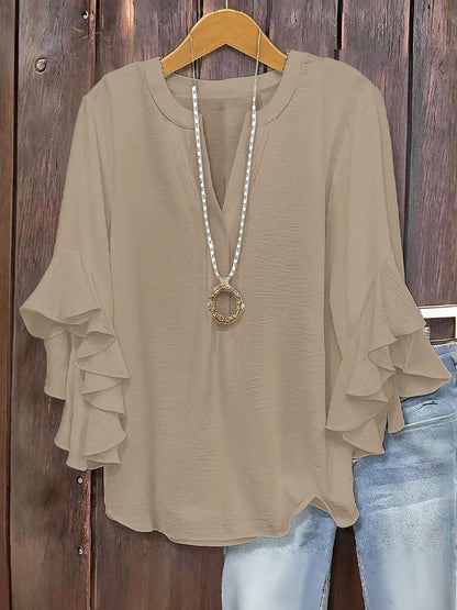 🍃 Blouse fleurie col V grandes tailles pour femmes | Haut fluide à manches volantées pour affiner bras et ventre | Chemise d'été décontractée et légère ☀️