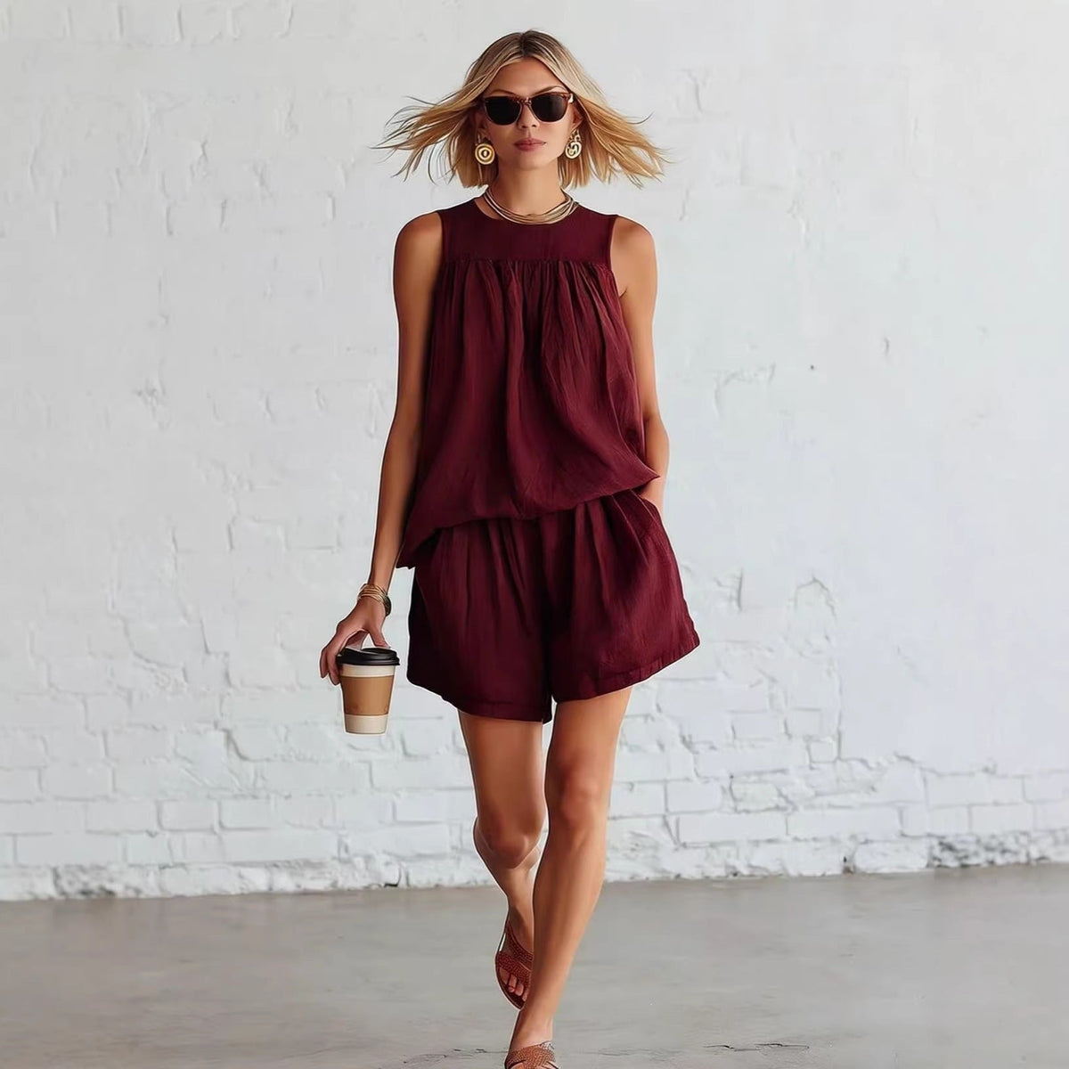 Ensemble short décontracté froissé deux pièces