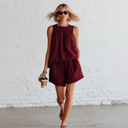 Ensemble short décontracté froissé deux pièces