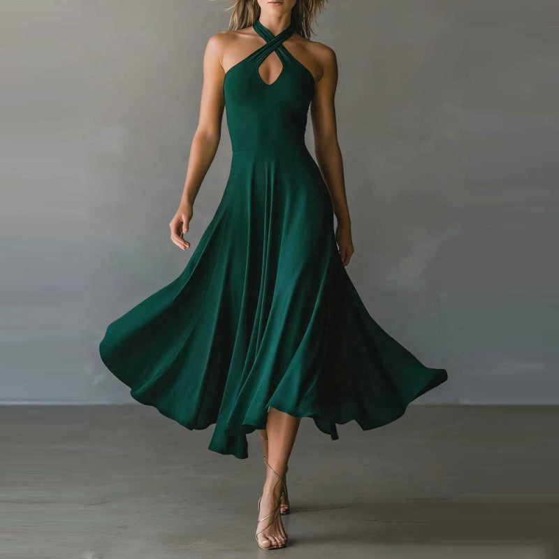 🌟 Robe midi sans manches à col licou