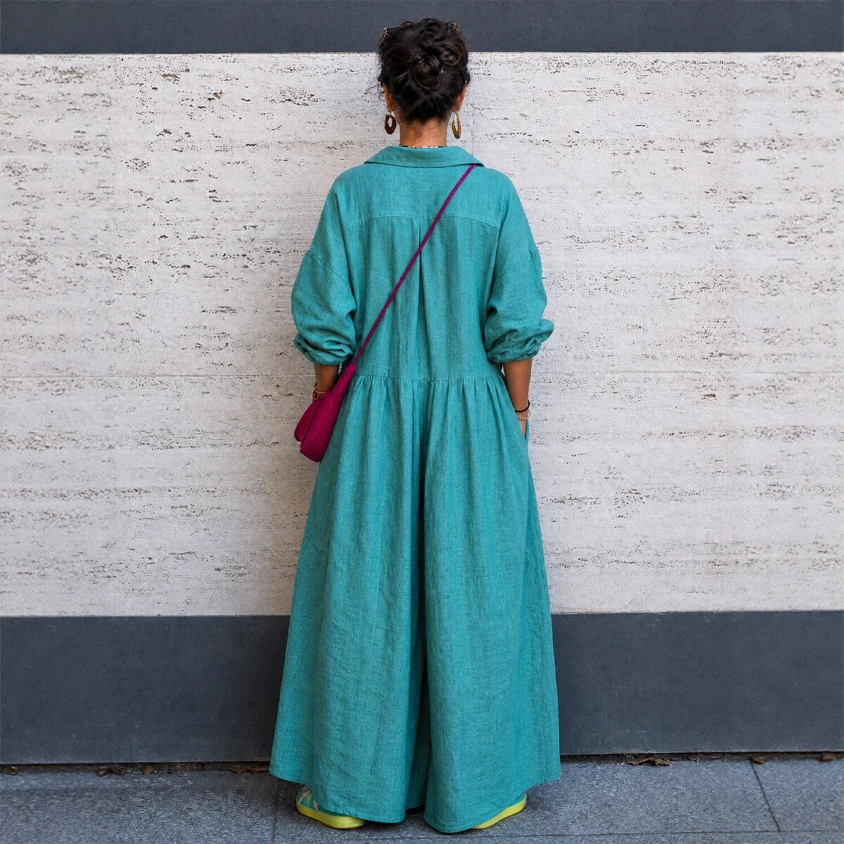 Oversized linen wide-leg jumpsuit