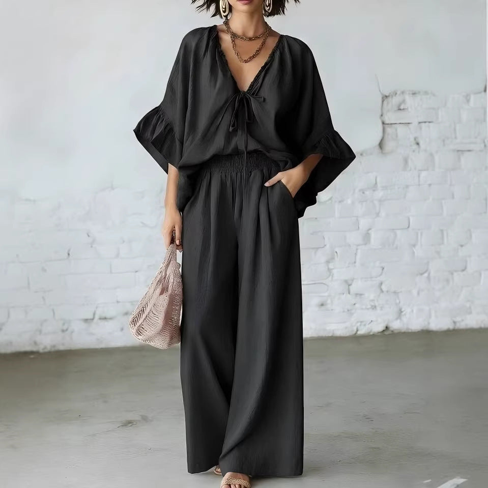 Ensemble deux pièces assorti en mélange de lin pour les vacances