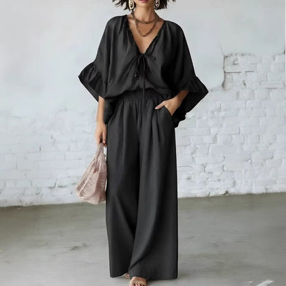 Ensemble deux pièces assorti en mélange de lin pour les vacances