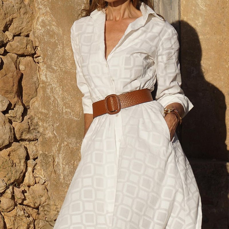 Nouvelle robe chemise femme d’automne, boutonnée, à manches longues, avec ceinture