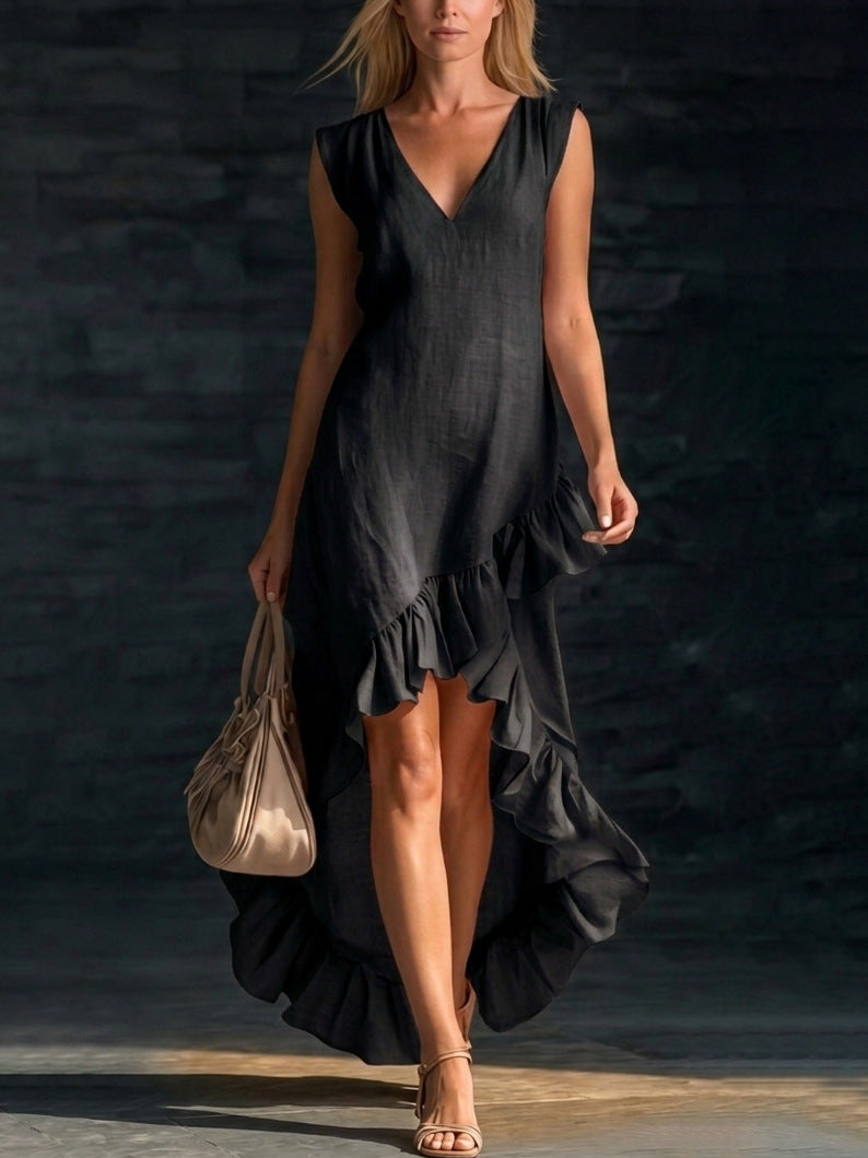 Robe romantique à volants, col en V
