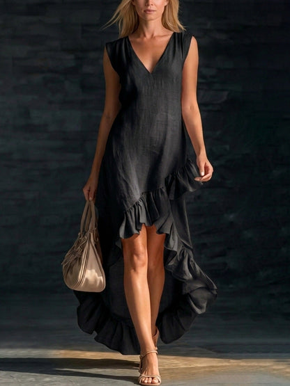 Robe romantique à volants, col en V