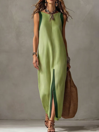 Robe midi droite sans manches bicolore à blocs de couleur