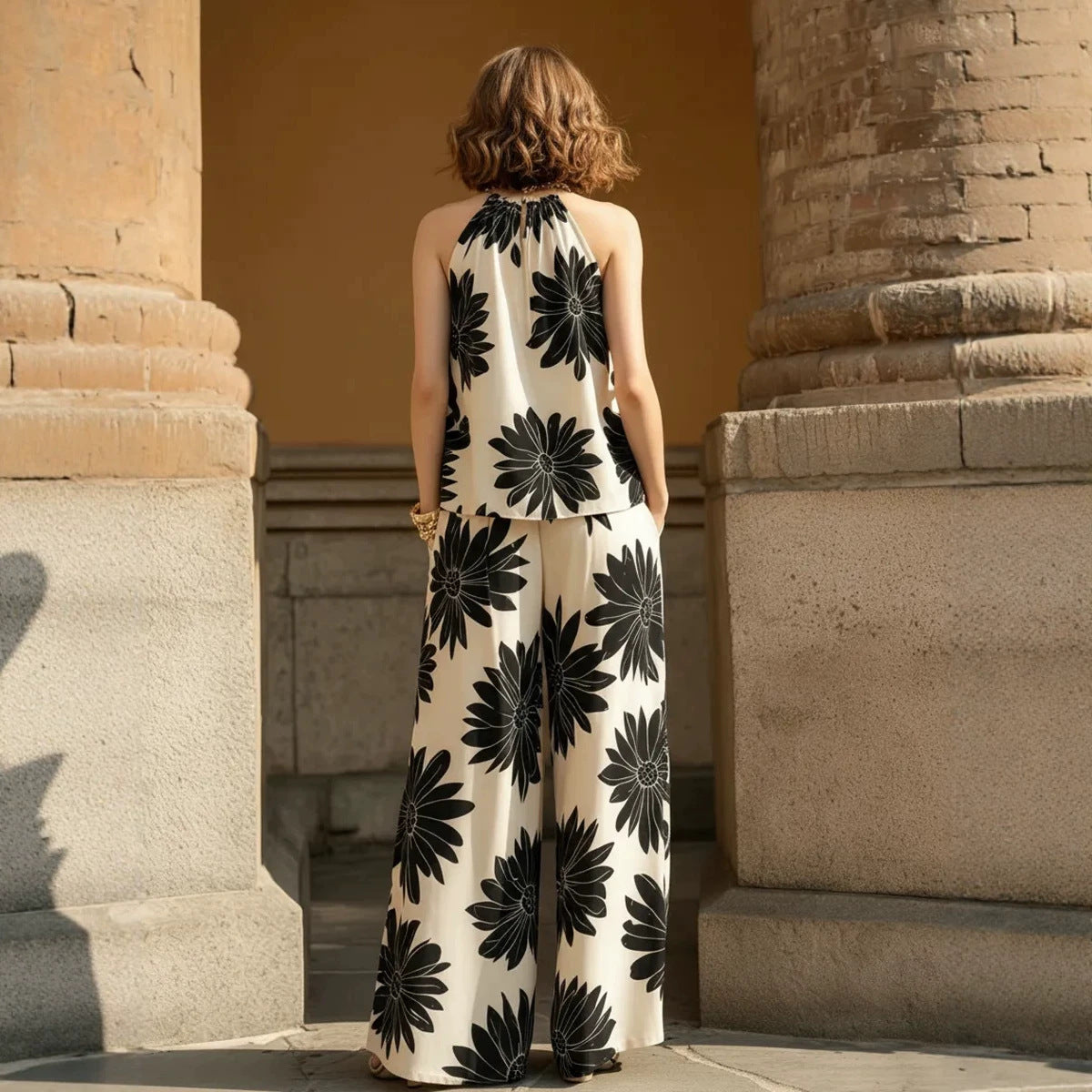 Ensemble 2 pièces pantalon ample imprimé fleuri