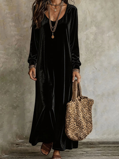 Robe longue en velours à manches longues