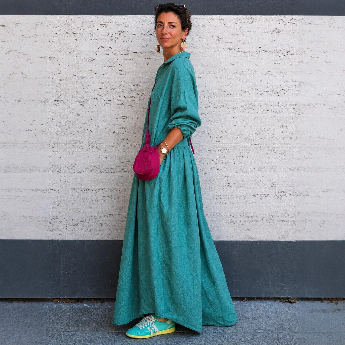 Oversized linen wide-leg jumpsuit
