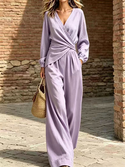 Ensemble Haut Cache-Cœur et Pantalon Large
