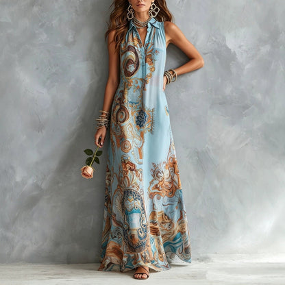 Robe chemise longue sans manches à imprimé baroque vintage