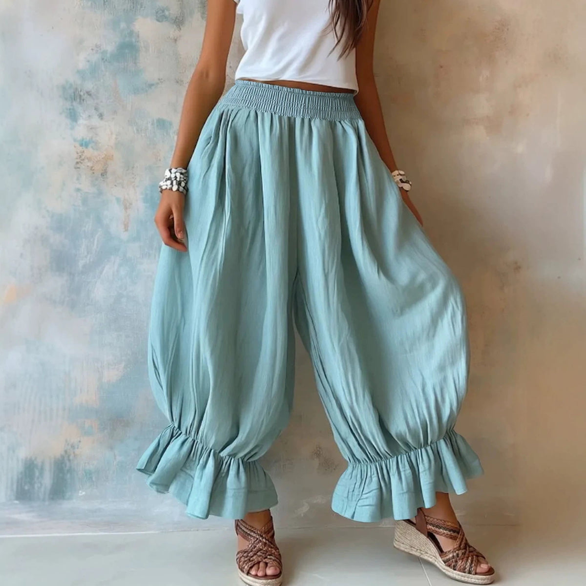 Pantalon sarouel ballon texturé froissé