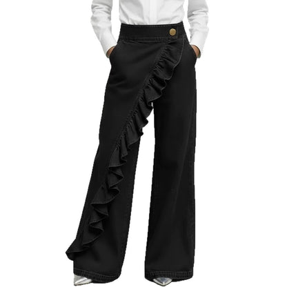 Jean ample taille haute avec volant