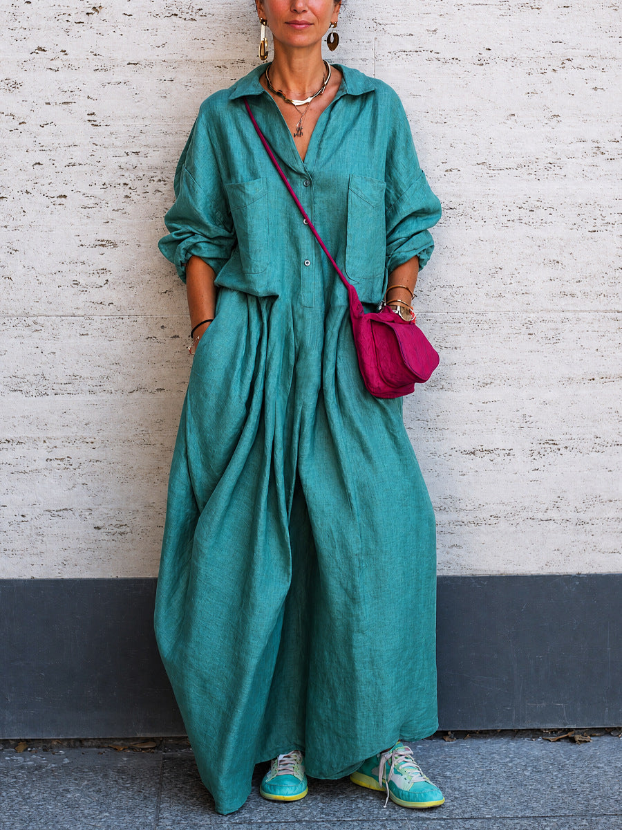 Oversized linen wide-leg jumpsuit