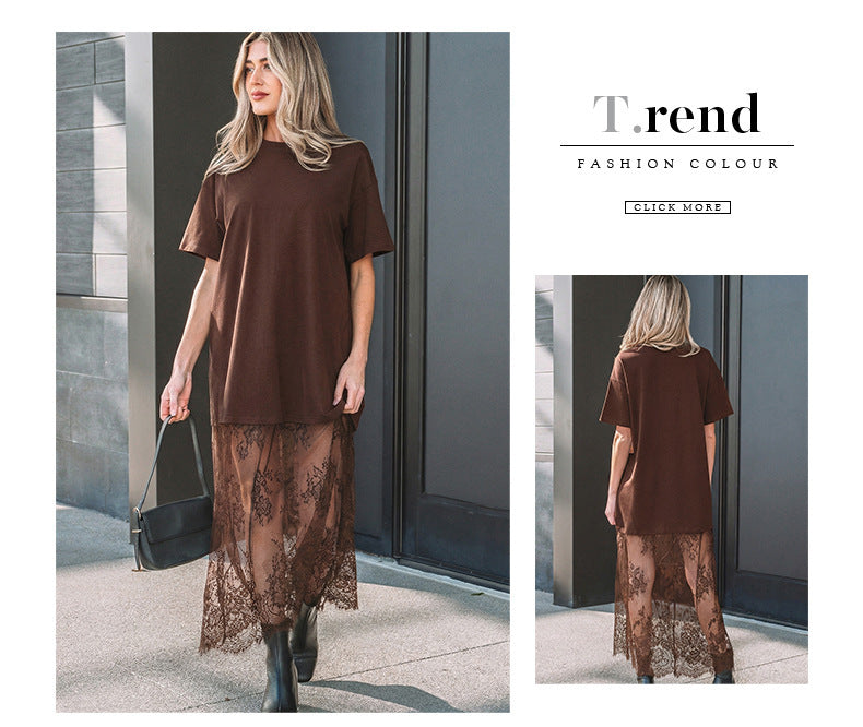 Robe Femme Ample en Dentelle Patchwork