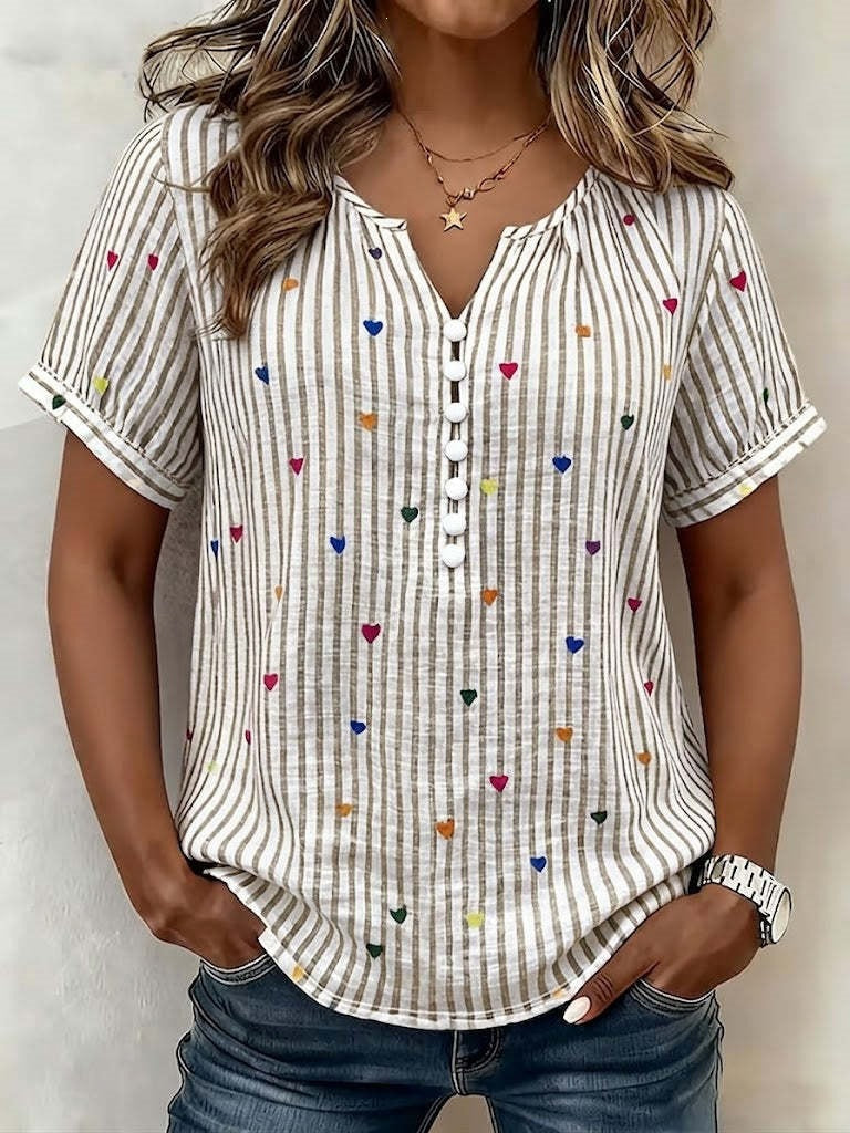 Chemisier Henley rayé Cœur coloré