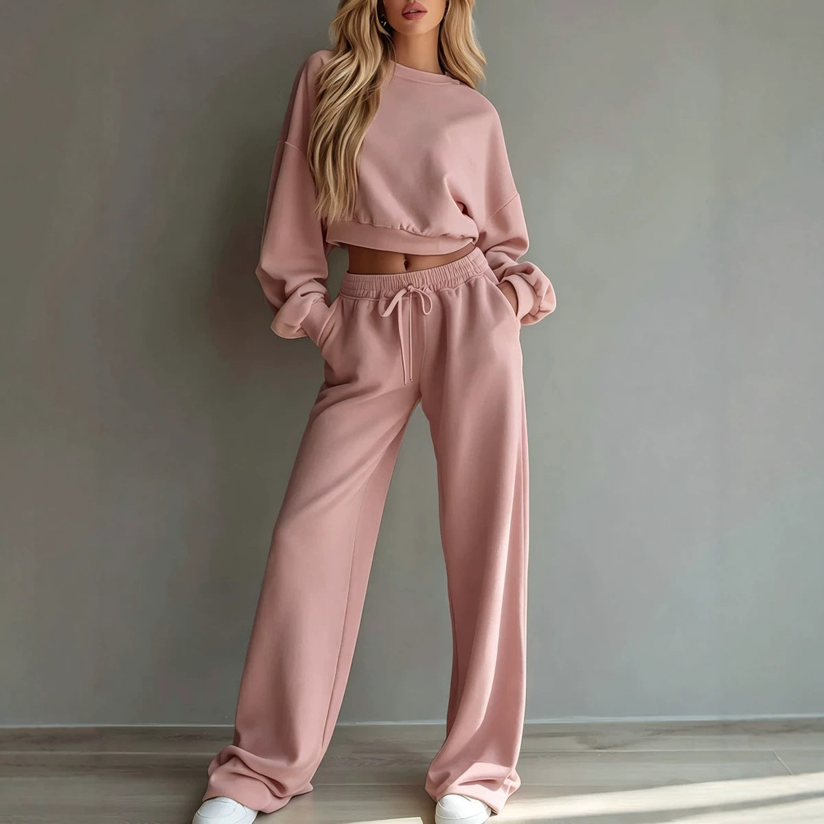 Ensemble de survêtement décontracté 2 pièces pour femme, comprenant un sweat-shirt court et un pantalon ample à jambes larges – Tenue décontractée