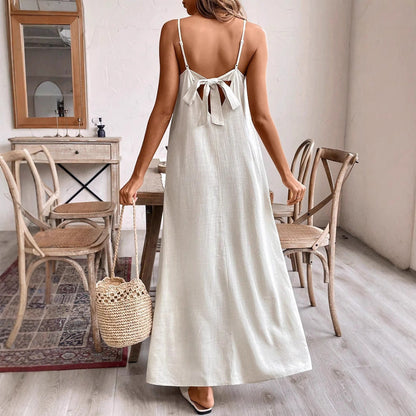 Robe longue midi sans manches en lin ample décontractée