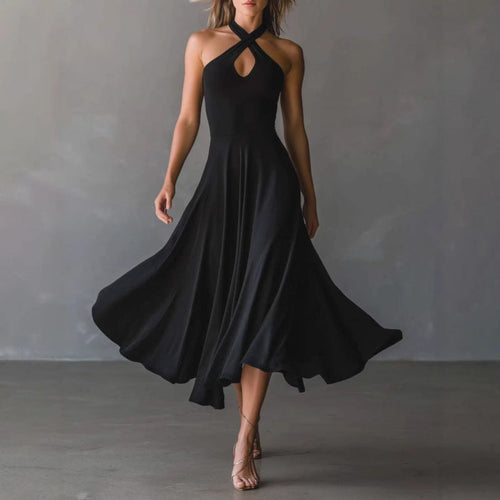 🌟 Robe midi sans manches à col licou