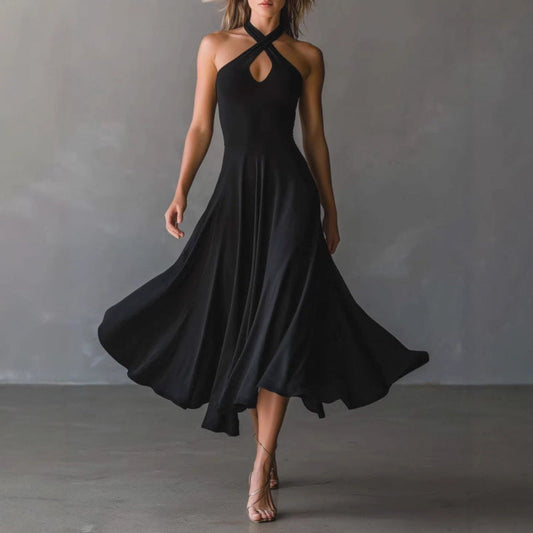 🌟 Robe midi sans manches à col licou