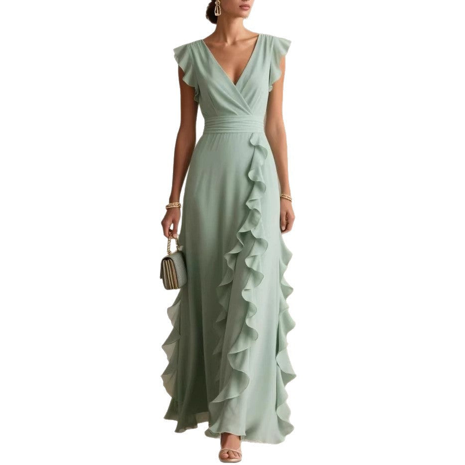 Robe longue à volants et manches papillon