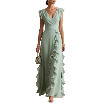 Robe longue à volants et manches papillon