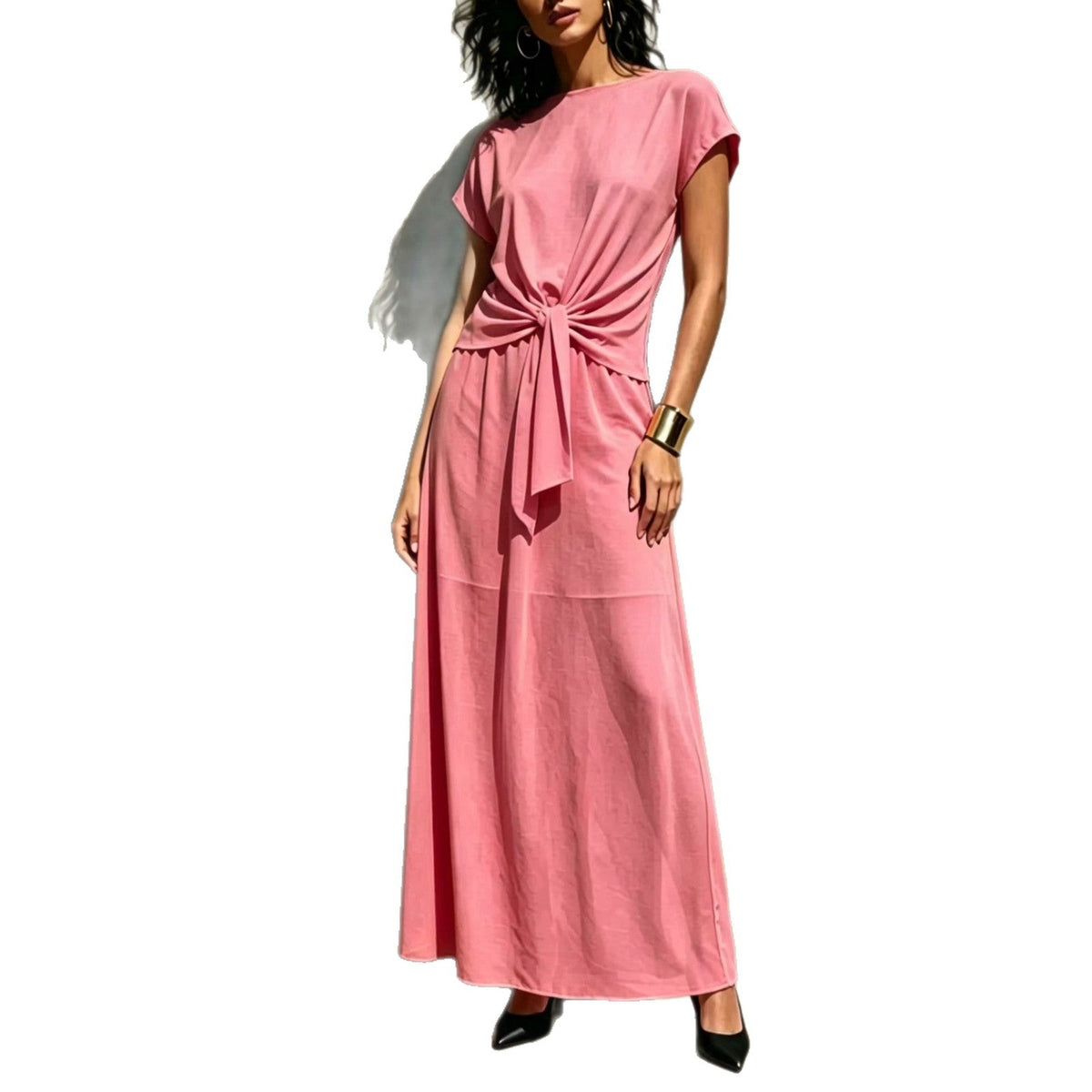 Robe longue élégante semi-transparente torsadée blanche
