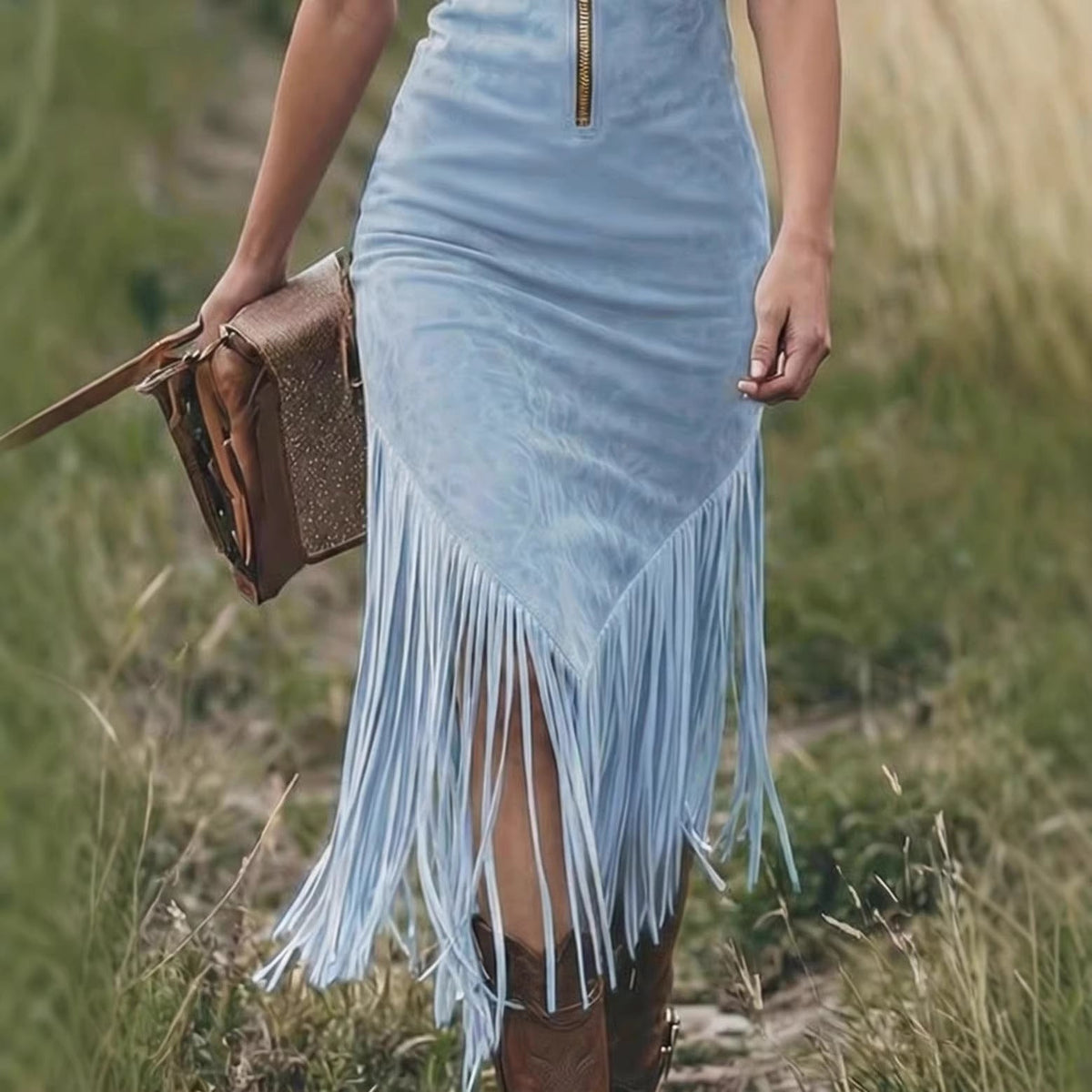 Robe midi en daim à franges – L'élégance western et la modernité audacieuse