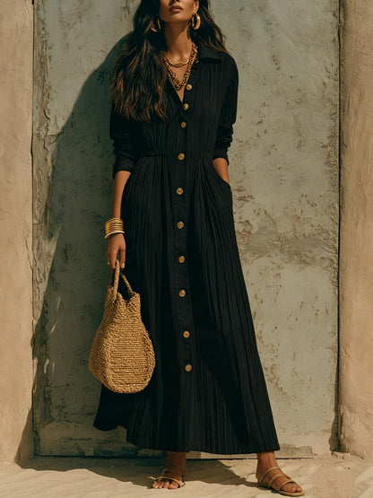 Robe maxi chemise boutonnée froissée ample