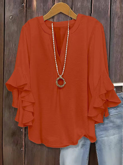 🍃 Blouse fleurie col V grandes tailles pour femmes | Haut fluide à manches volantées pour affiner bras et ventre | Chemise d'été décontractée et légère ☀️