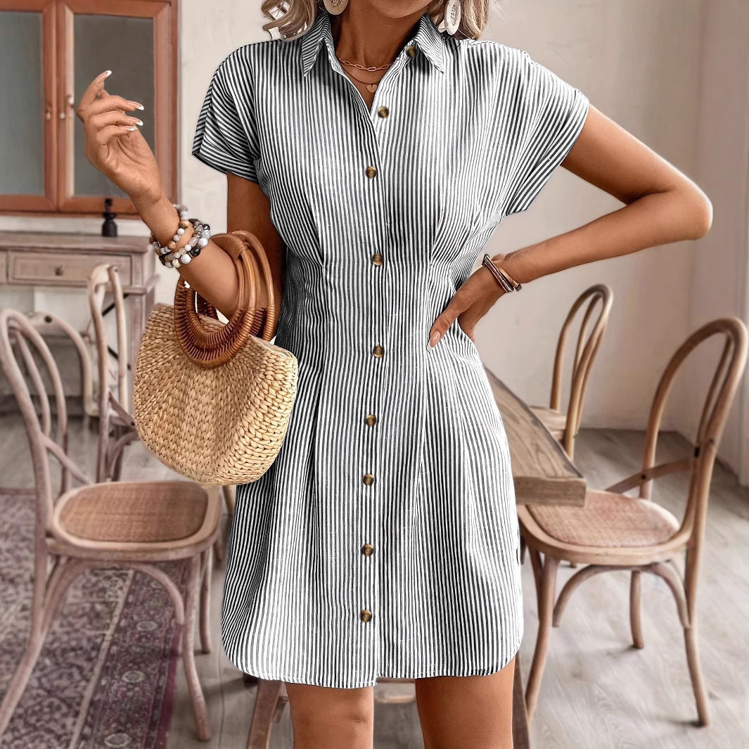 Robe chemise boutonnée à rayures bleues