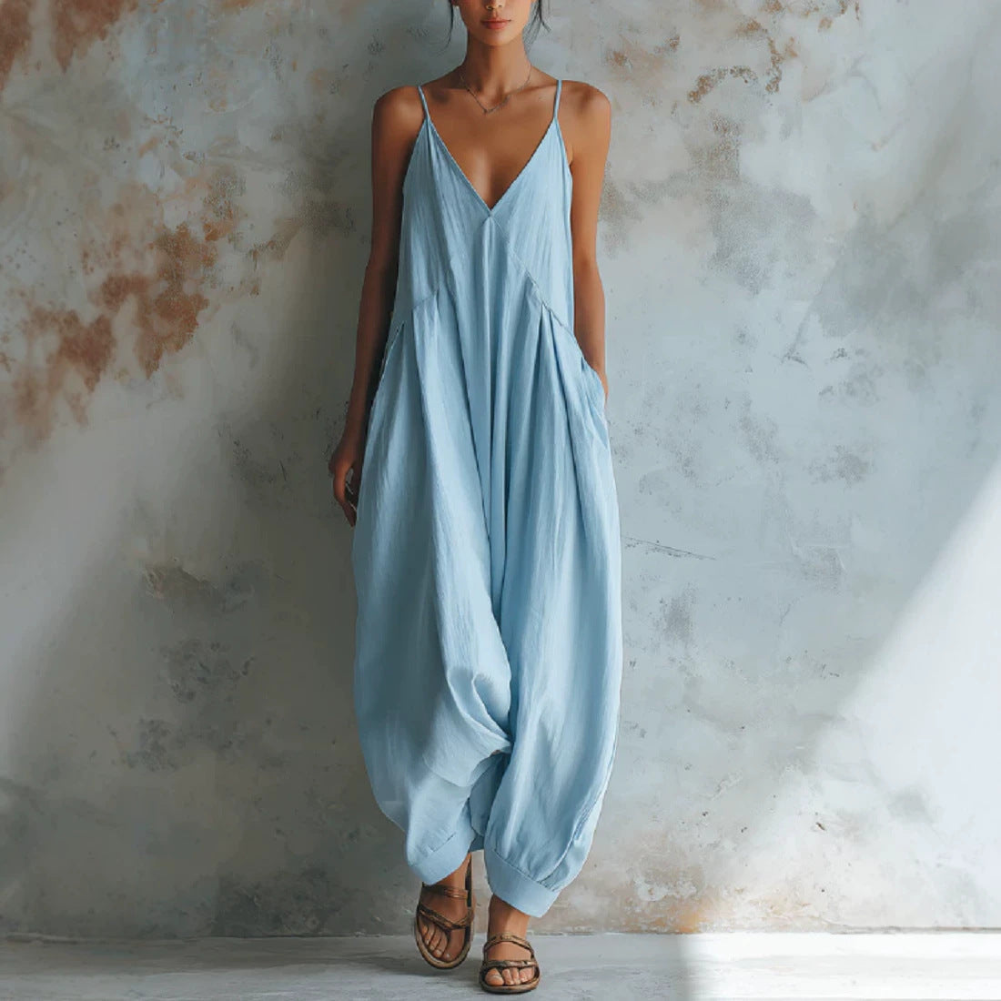Casual V-neck Holiday Jumpsuit