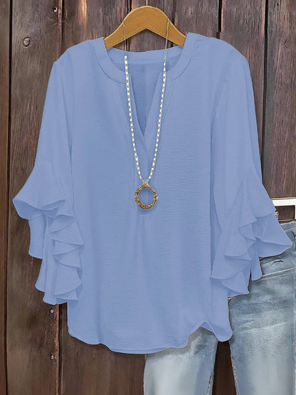 🍃 Blouse fleurie col V grandes tailles pour femmes | Haut fluide à manches volantées pour affiner bras et ventre | Chemise d'été décontractée et légère ☀️