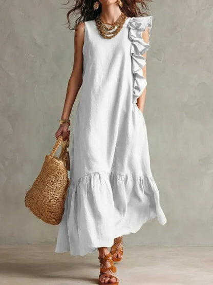 Nouvelle Robe Femme Sans Manches Froncée Irrégulière