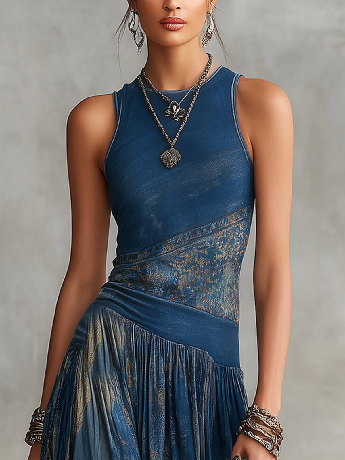 Elegant Retro Printed Sleeveless Tank Top Dress