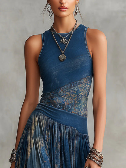 Elegant Retro Printed Sleeveless Tank Top Dress