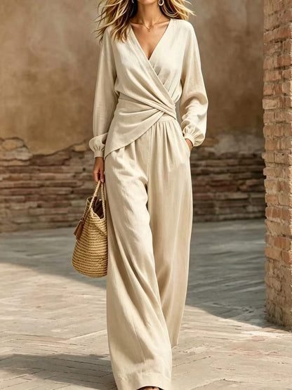 Ensemble Haut Cache-Cœur et Pantalon Large