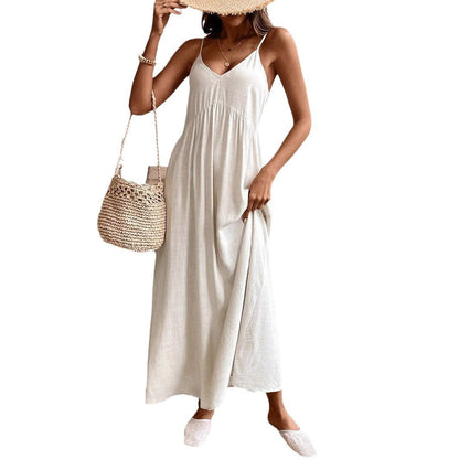 Robe longue midi sans manches en lin ample décontractée