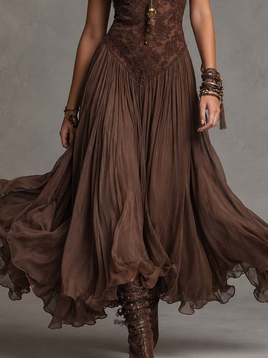 Lace Corset Tiered Ruffle Maxi Dress