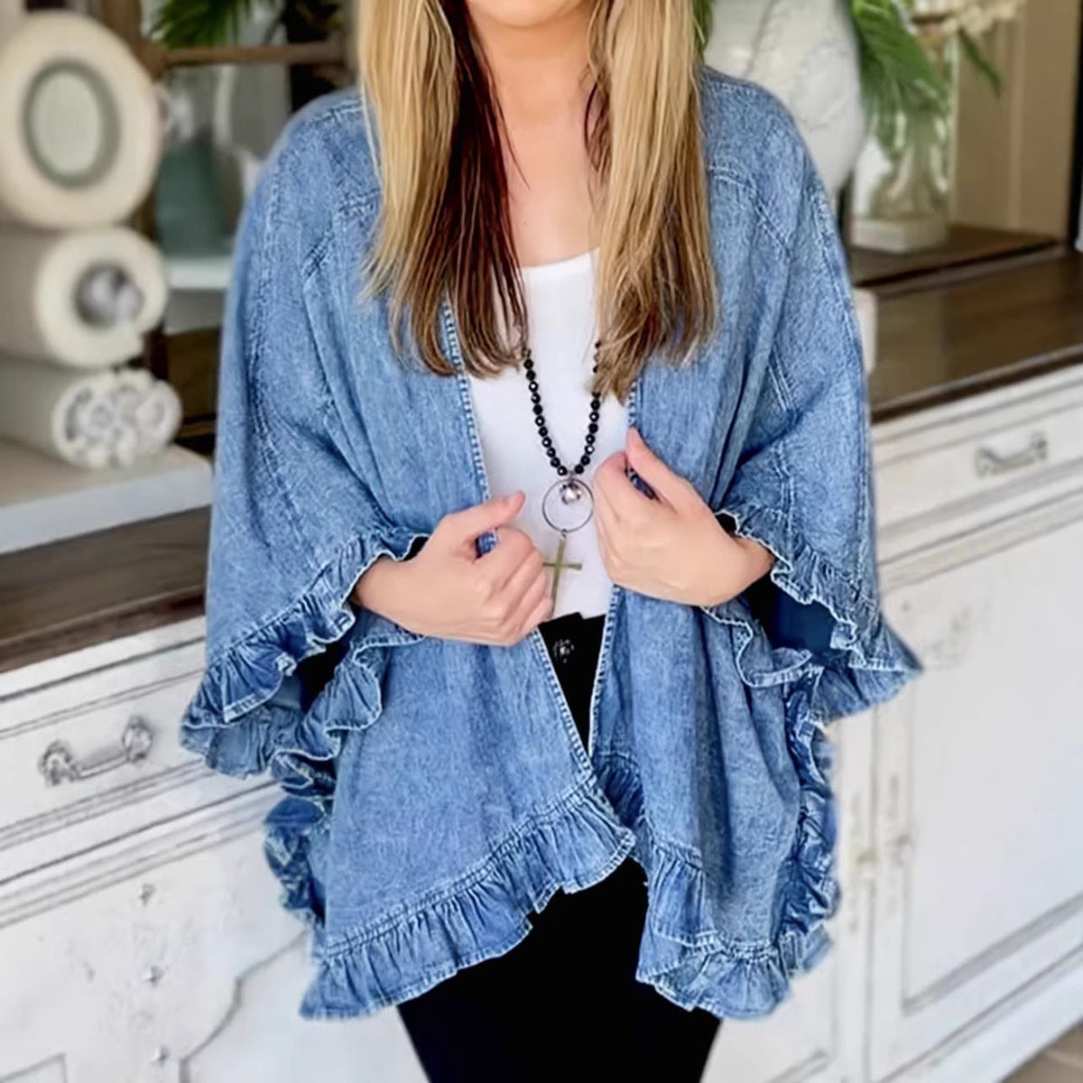 Veste Kimono à Volants en Jean