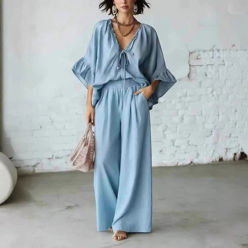 Ensemble deux pièces assorti en mélange de lin pour les vacances