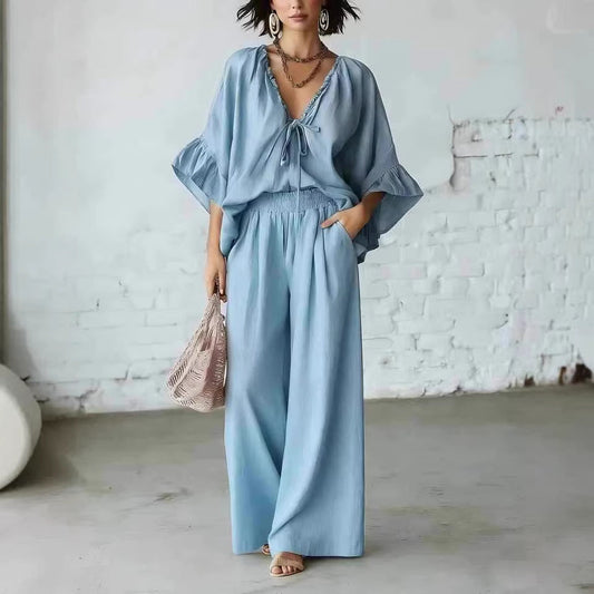 Ensemble deux pièces assorti en mélange de lin pour les vacances