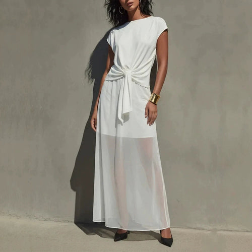 Robe longue élégante semi-transparente torsadée blanche