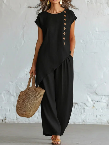 Ensemble 2 pièces en mélange de lin sans effort | Coupe décontractée, S-5XL