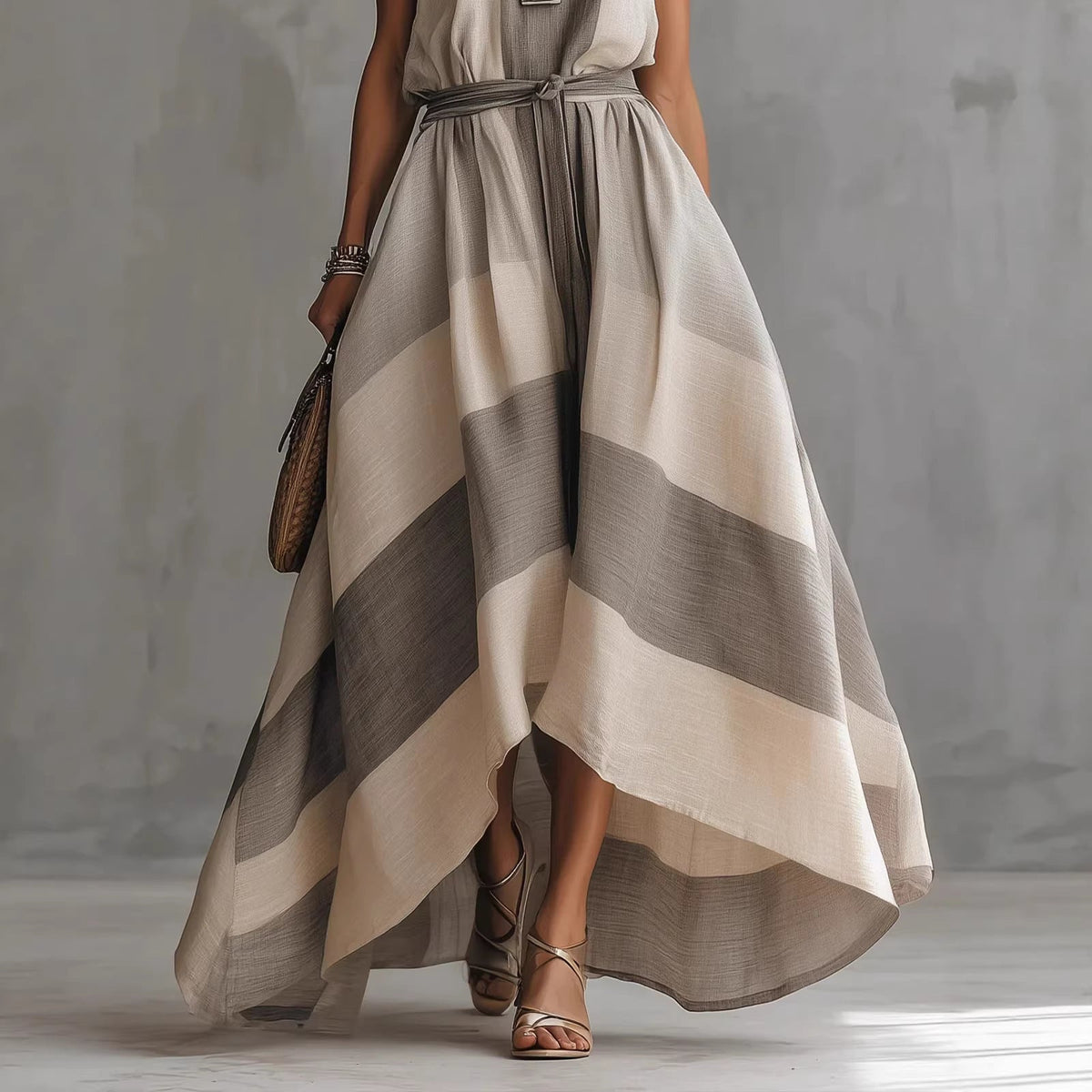 Sleeveless striped linen blend maxi dress