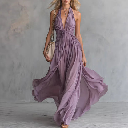 Robe taille sans manches sexy unie à col en V pour femmes