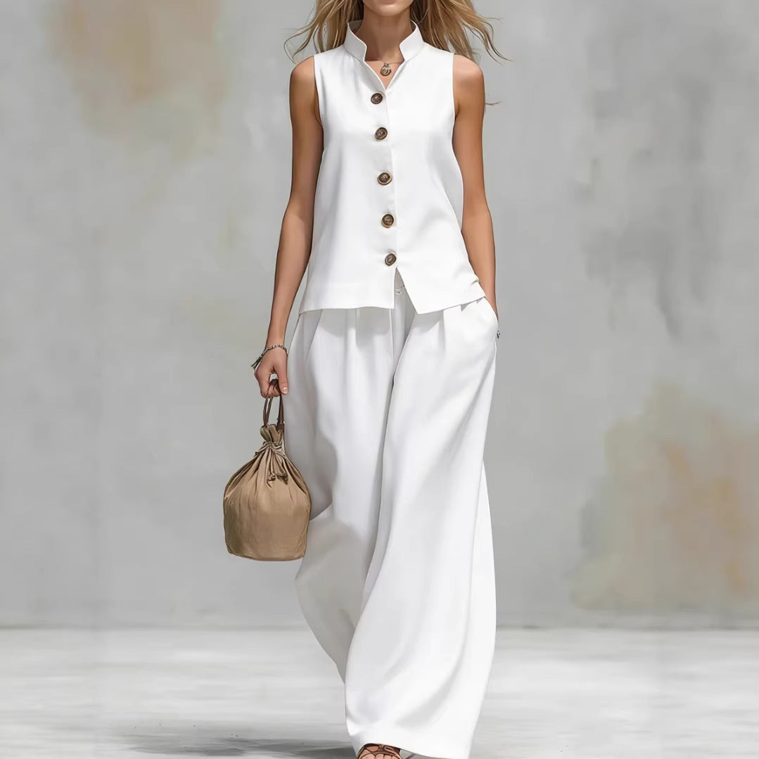 Ensemble décontracté gilet sans manches et pantalon large