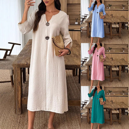 Détails du produit : Robe midi décontractée à col en V