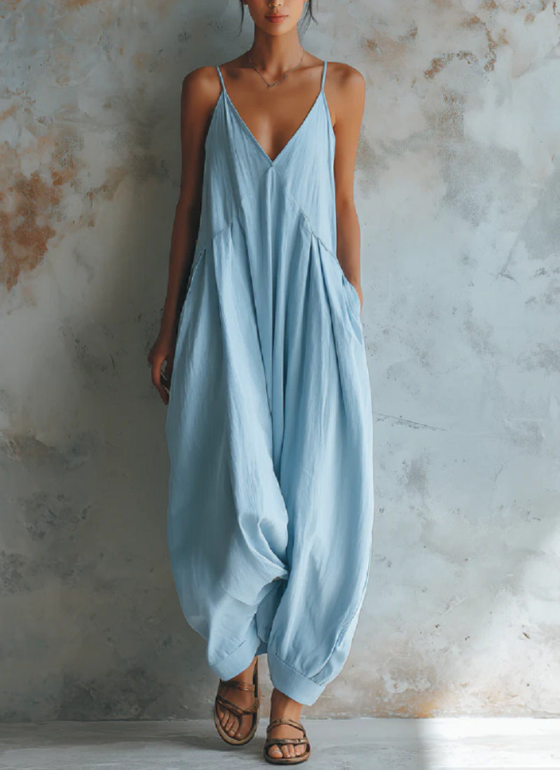 Casual V-neck Holiday Jumpsuit